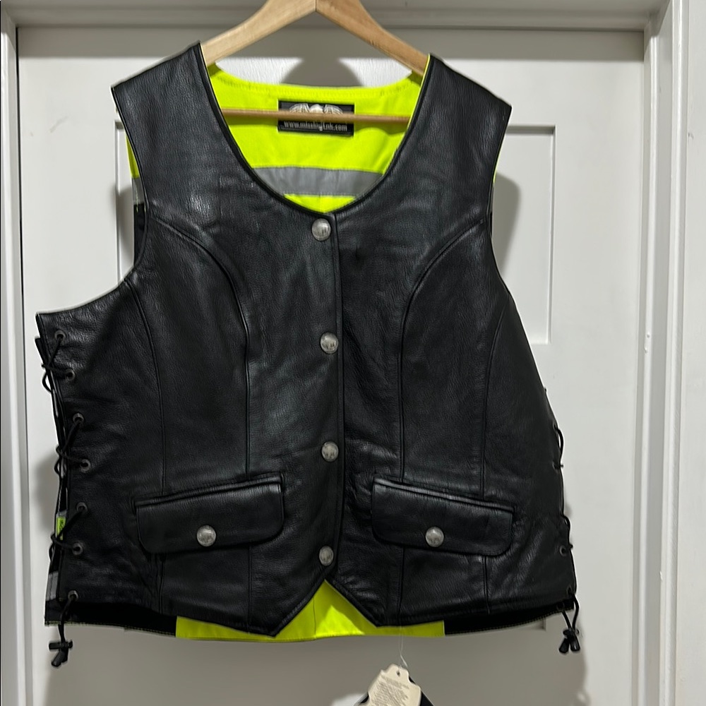 Harley-Davidson Black Leather Reversible Safety Vest (Unisex)